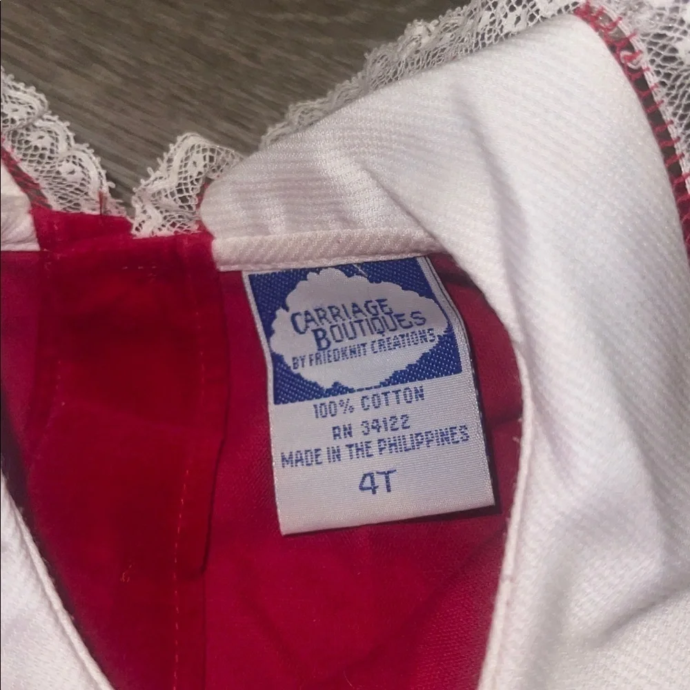Carriage Boutique Red and White Dress velvet holidays Christmas size 4t